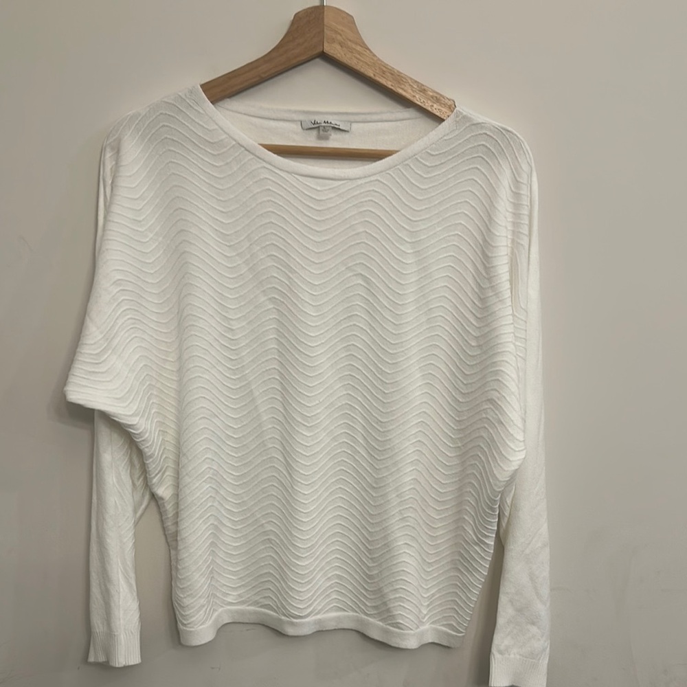 White 3/4 Sleeve Boxy Ribbed Sweater